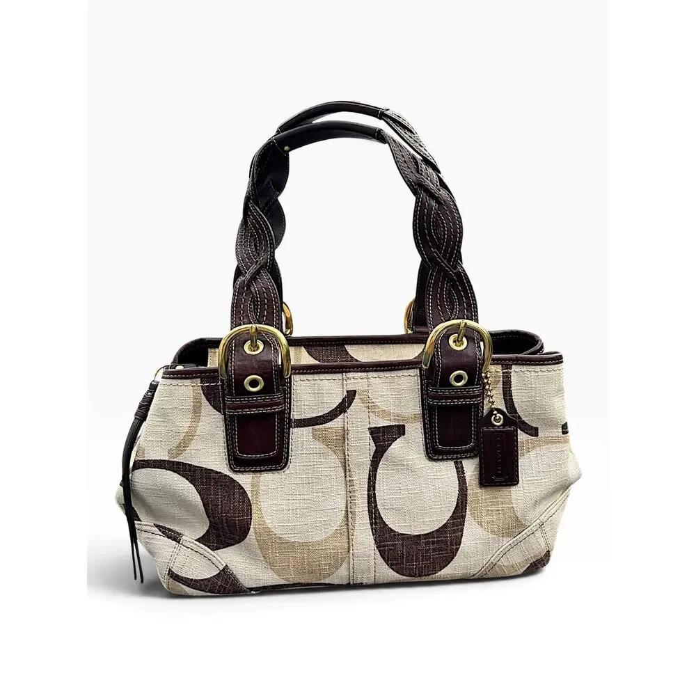 Vintage Coach Soho Optic Tonal Signature Tote 12195 Brown Cream Y2K